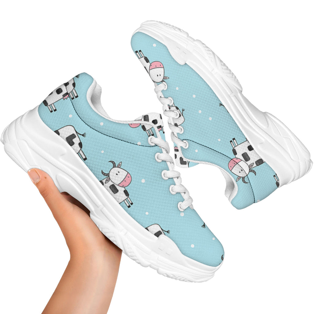 Doodle Cow Pattern Print White Chunky Shoes