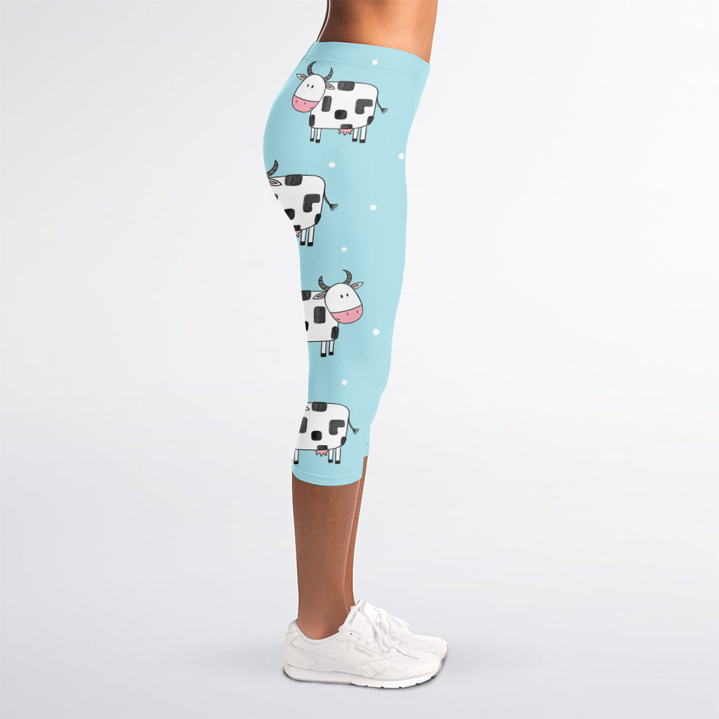 Doodle Cow Pattern Print Women's Capri Leggings