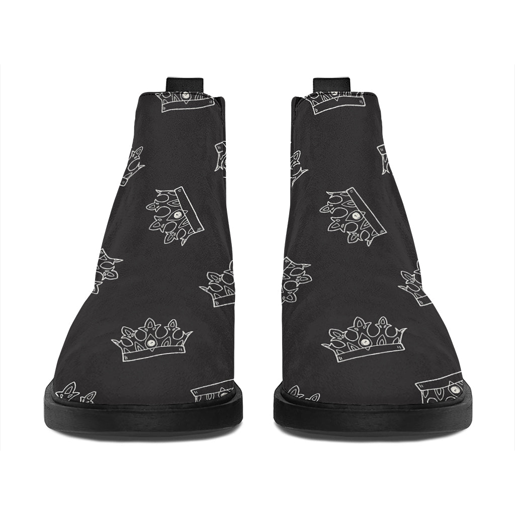 Doodle Crown Pattern Print Flat Ankle Boots