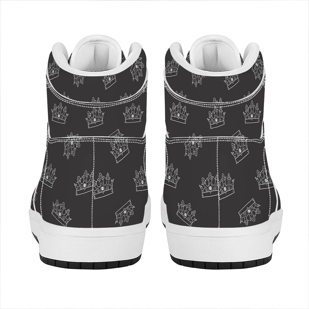 Doodle Crown Pattern Print High Top Leather Sneakers