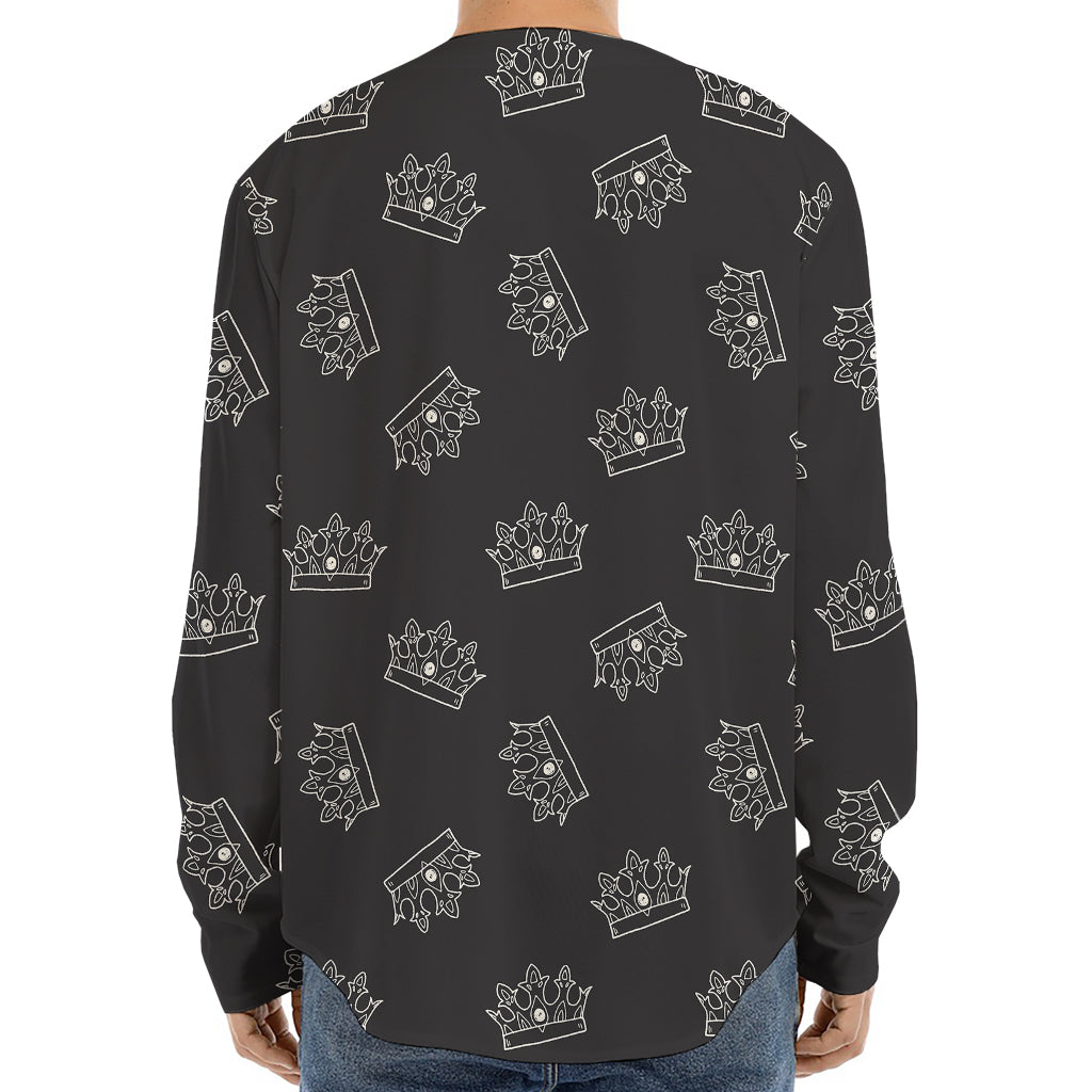 Doodle Crown Pattern Print Long Sleeve Baseball Jersey