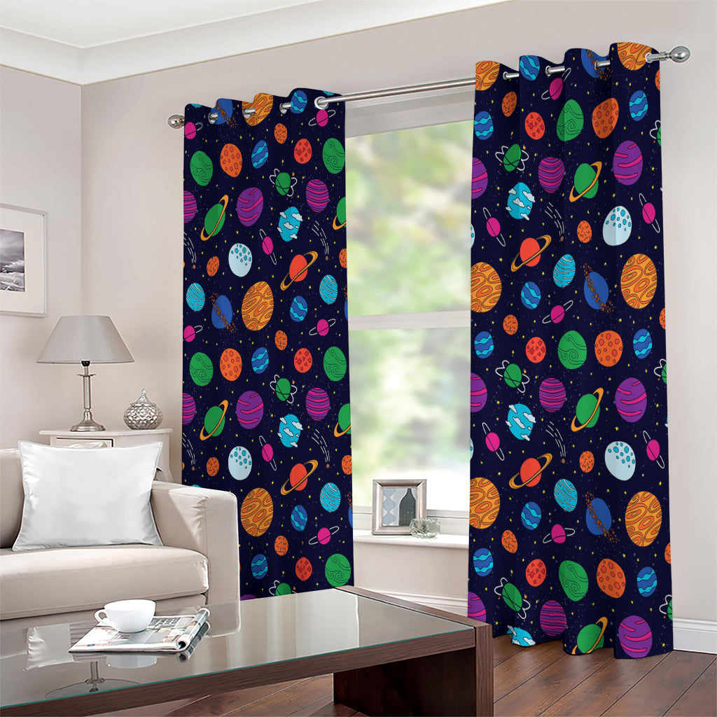 Doodle Planets Pattern Print Extra Wide Grommet Curtains