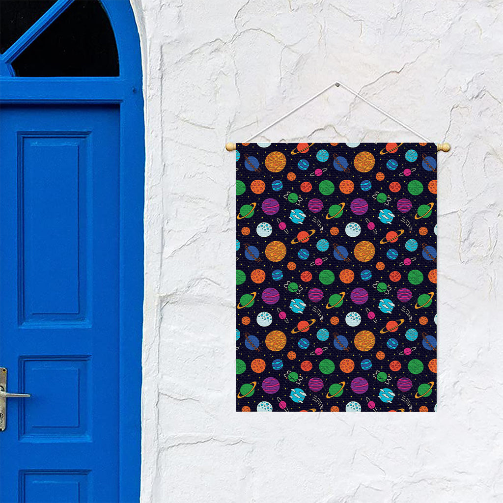 Doodle Planets Pattern Print Garden Flag