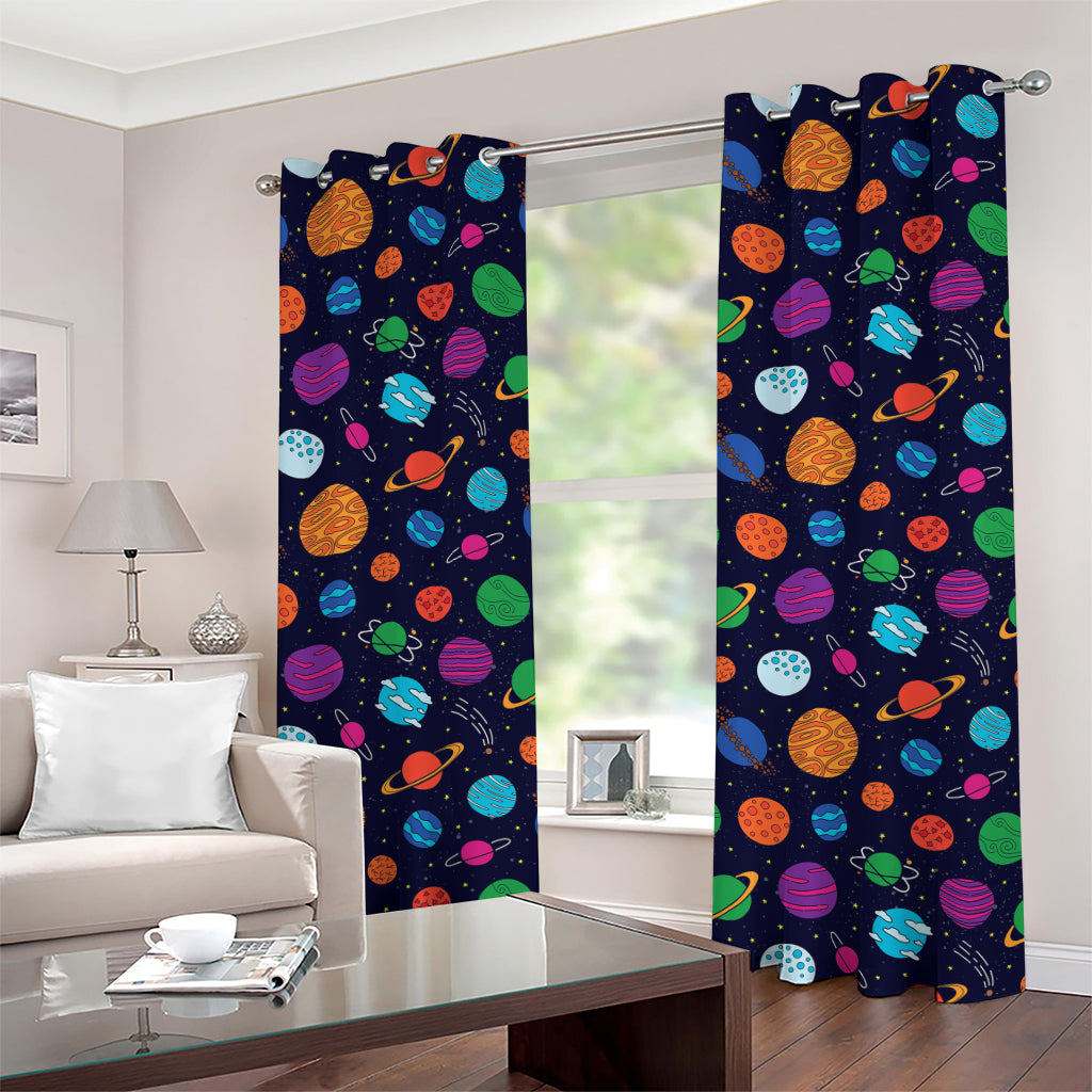 Doodle Planets Pattern Print Grommet Curtains