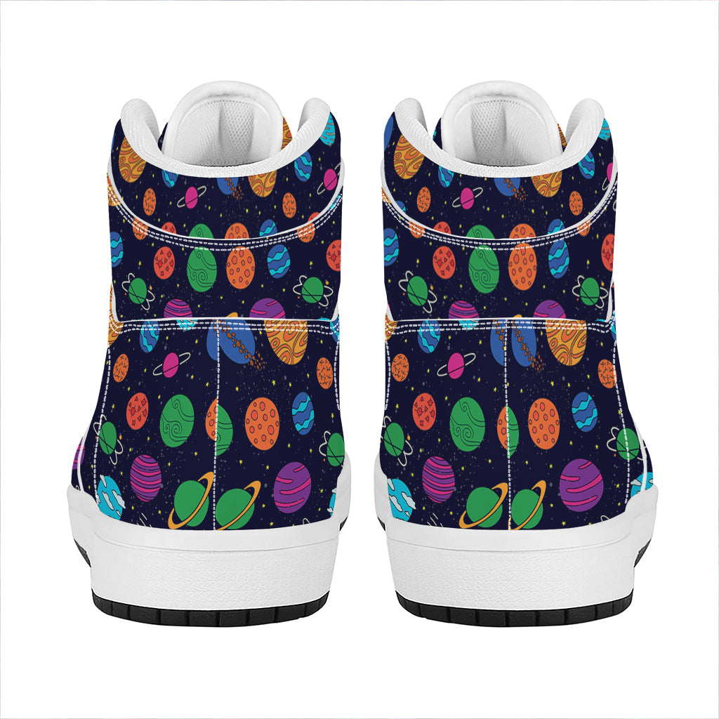 Doodle Planets Pattern Print High Top Leather Sneakers