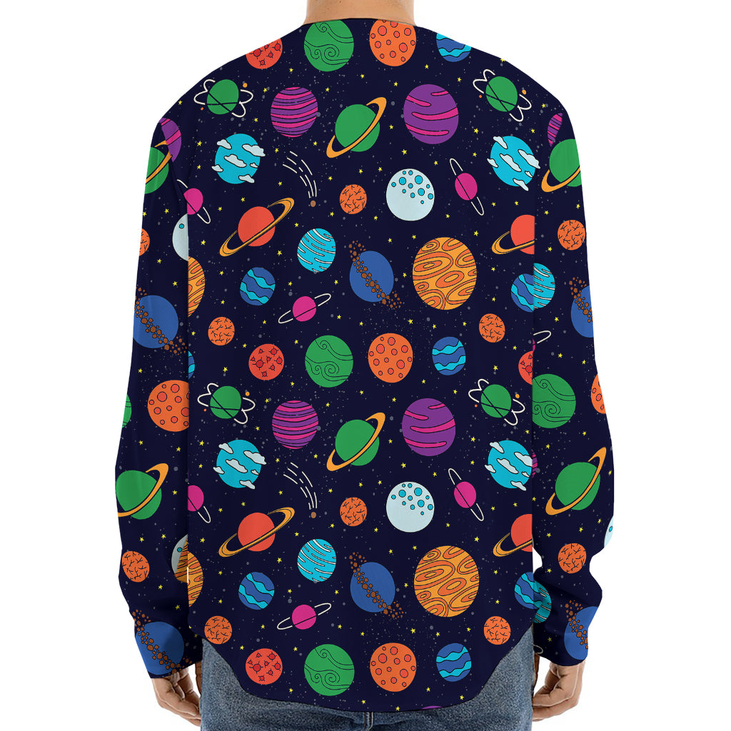 Doodle Planets Pattern Print Long Sleeve Baseball Jersey