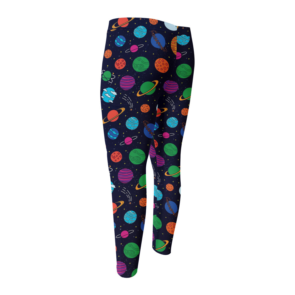 Doodle Planets Pattern Print Men's Compression Pants
