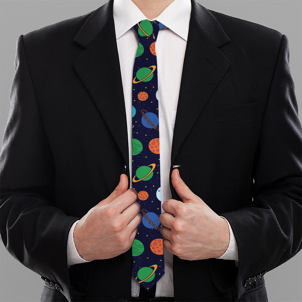 Doodle Planets Pattern Print Necktie