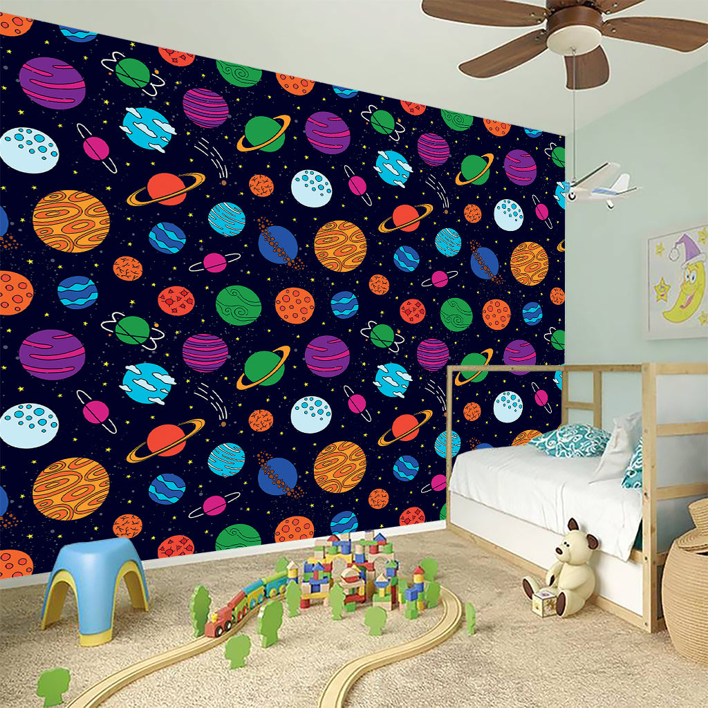 Doodle Planets Pattern Print Wall Sticker