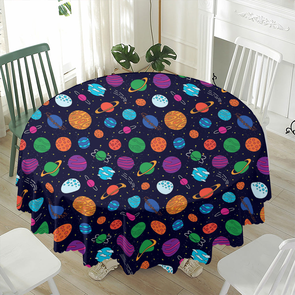 Doodle Planets Pattern Print Waterproof Round Tablecloth