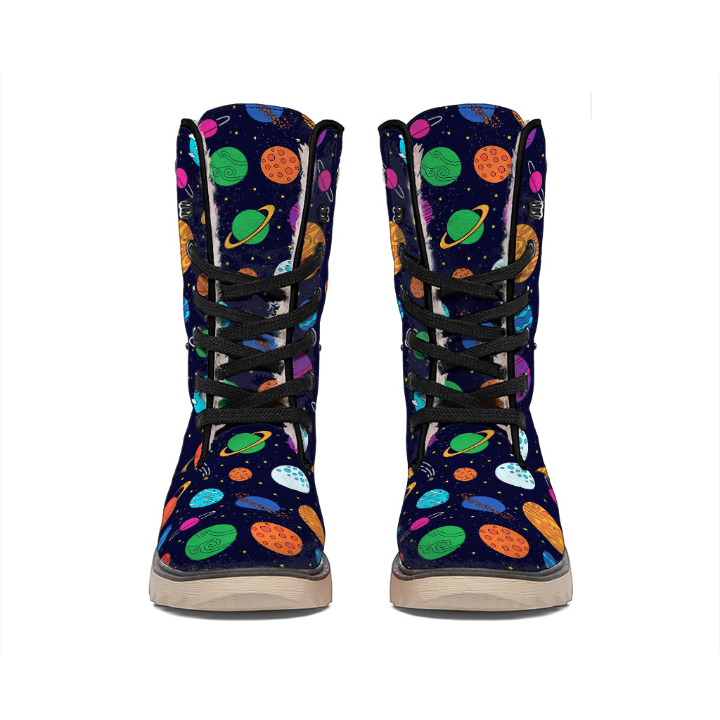 Doodle Planets Pattern Print Winter Boots