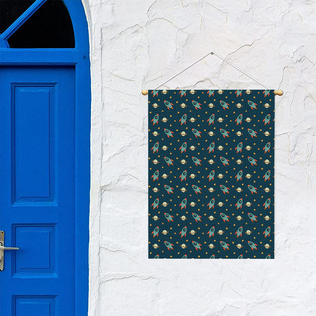 Doodle Rocket Pattern Print Garden Flag