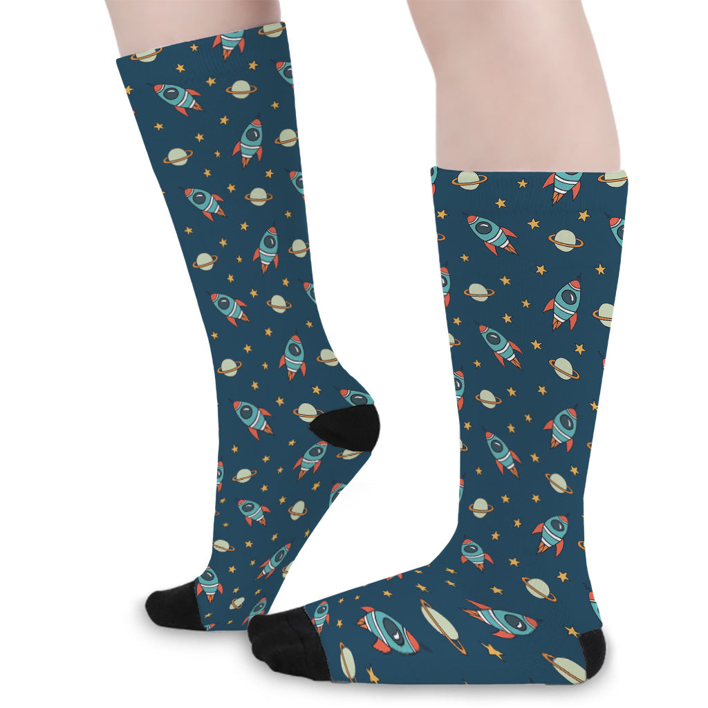 Doodle Rocket Pattern Print Long Socks