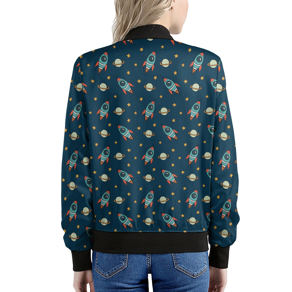 Doodle Rocket Pattern Print Women's Bomber Jacket