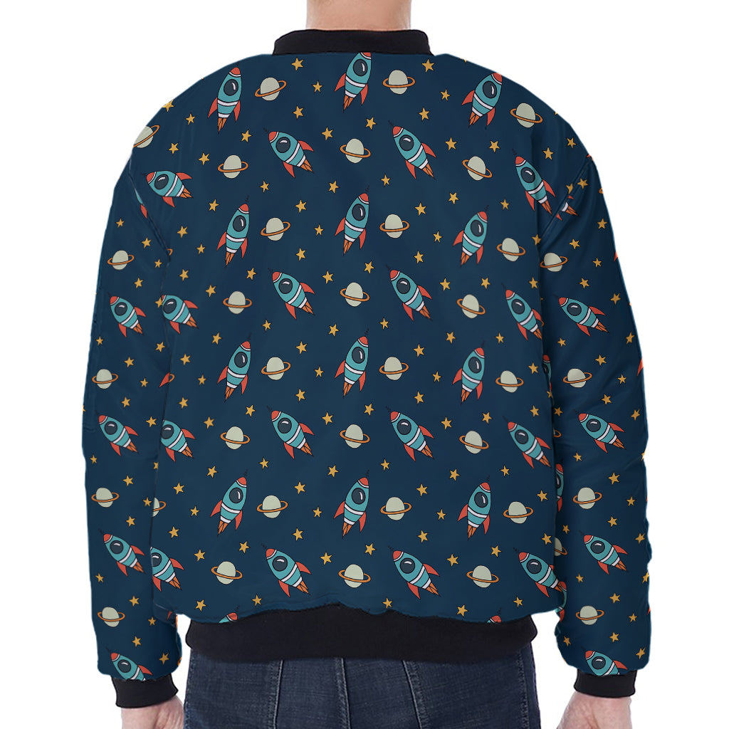 Doodle Rocket Pattern Print Zip Sleeve Bomber Jacket