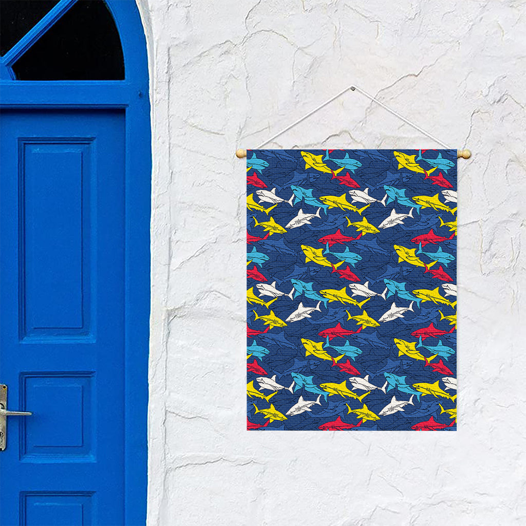 Doodle Shark Pattern Print Garden Flag