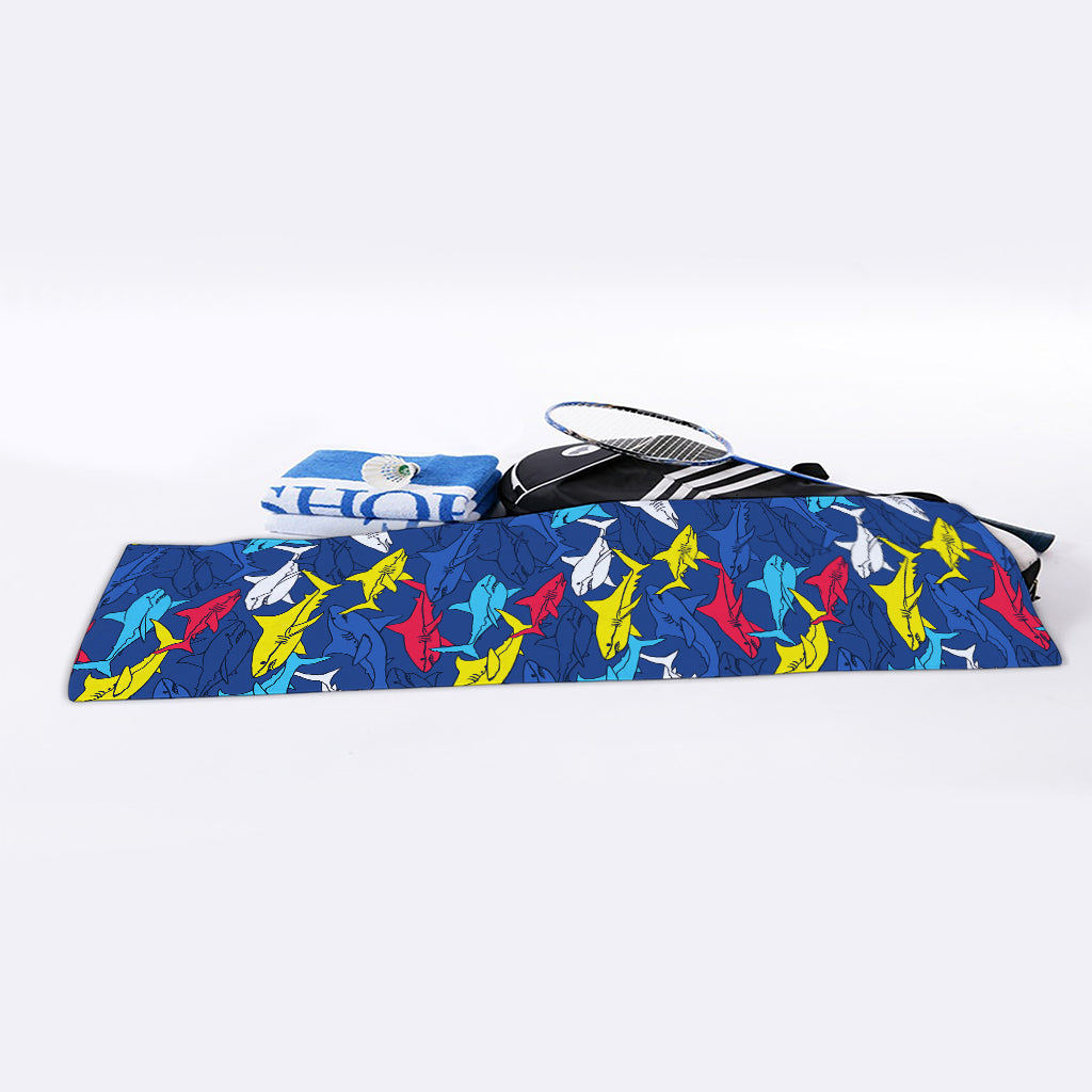 Doodle Shark Pattern Print Sports Towel