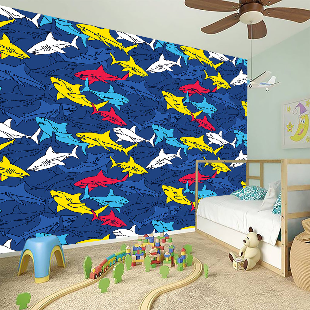 Doodle Shark Pattern Print Wall Sticker