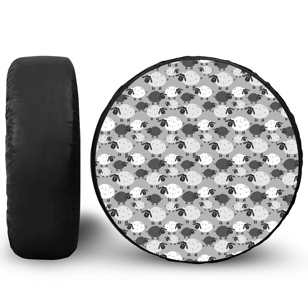 Doodle Sheep Pattern Print Tire Cover