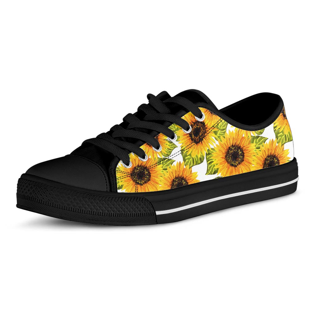 Doodle Sunflower Pattern Print Black Low Top Sneakers