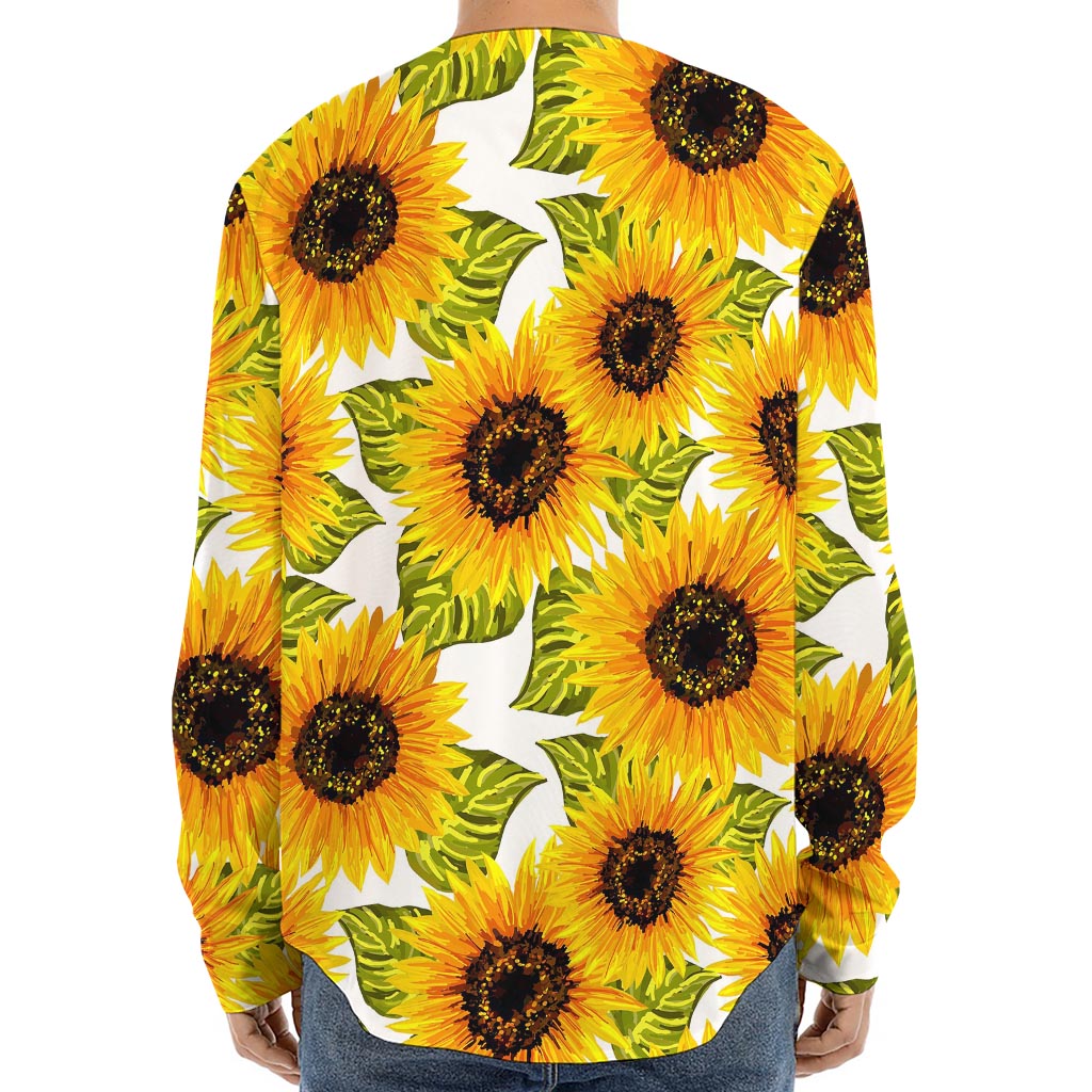 Doodle Sunflower Pattern Print Long Sleeve Baseball Jersey