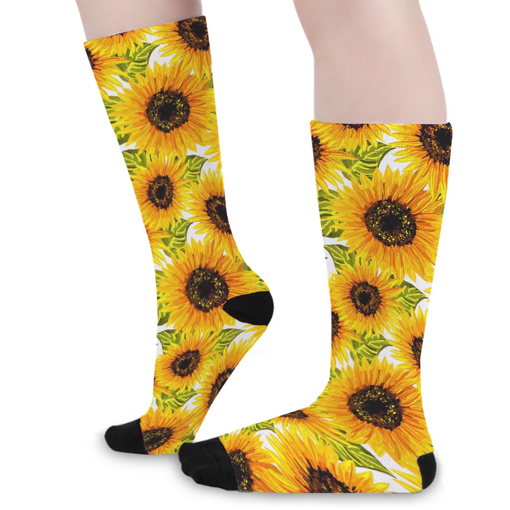 Doodle Sunflower Pattern Print Long Socks