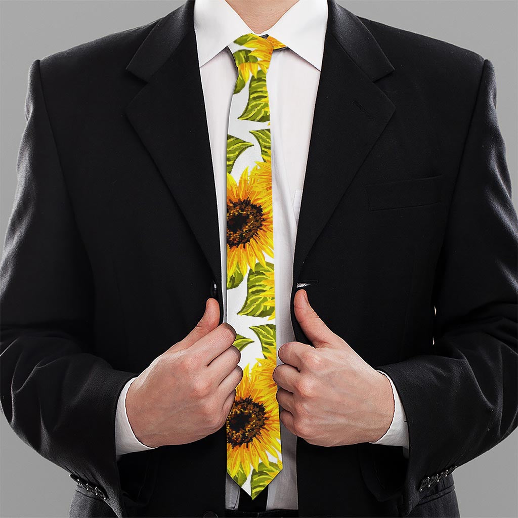 Doodle Sunflower Pattern Print Necktie