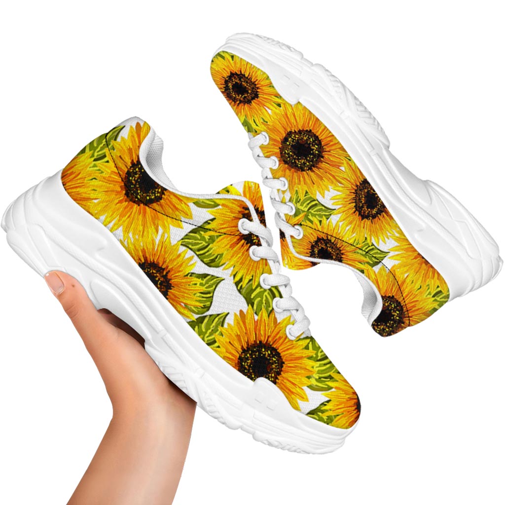 Doodle Sunflower Pattern Print White Chunky Shoes