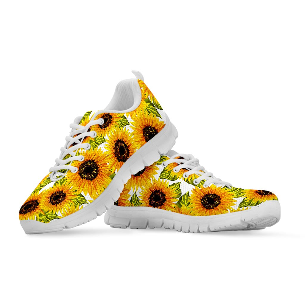 Doodle Sunflower Pattern Print White Running Shoes