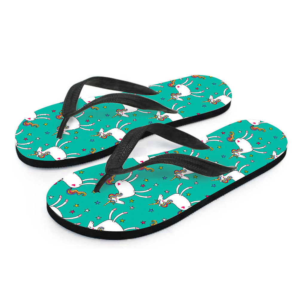Doodle Unicorn Pattern Print Flip Flops