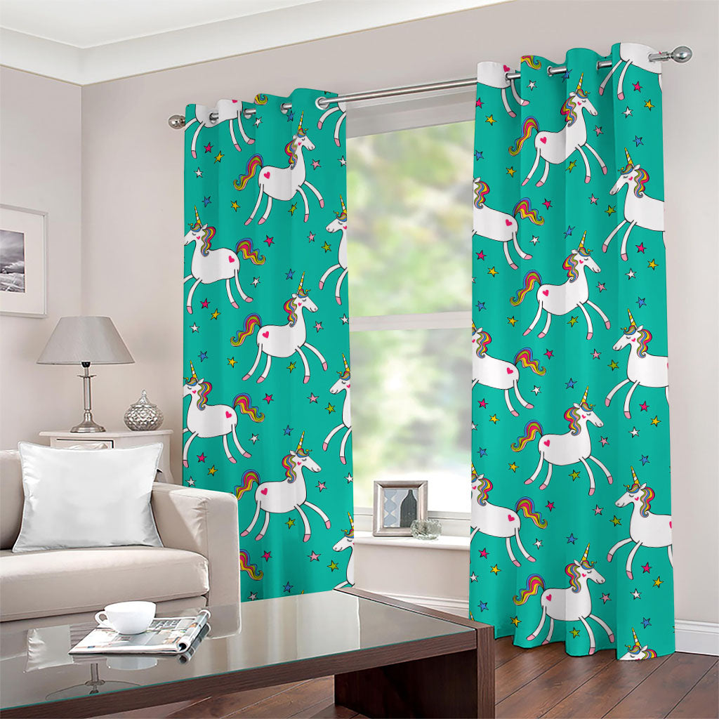 Doodle Unicorn Pattern Print Grommet Curtains