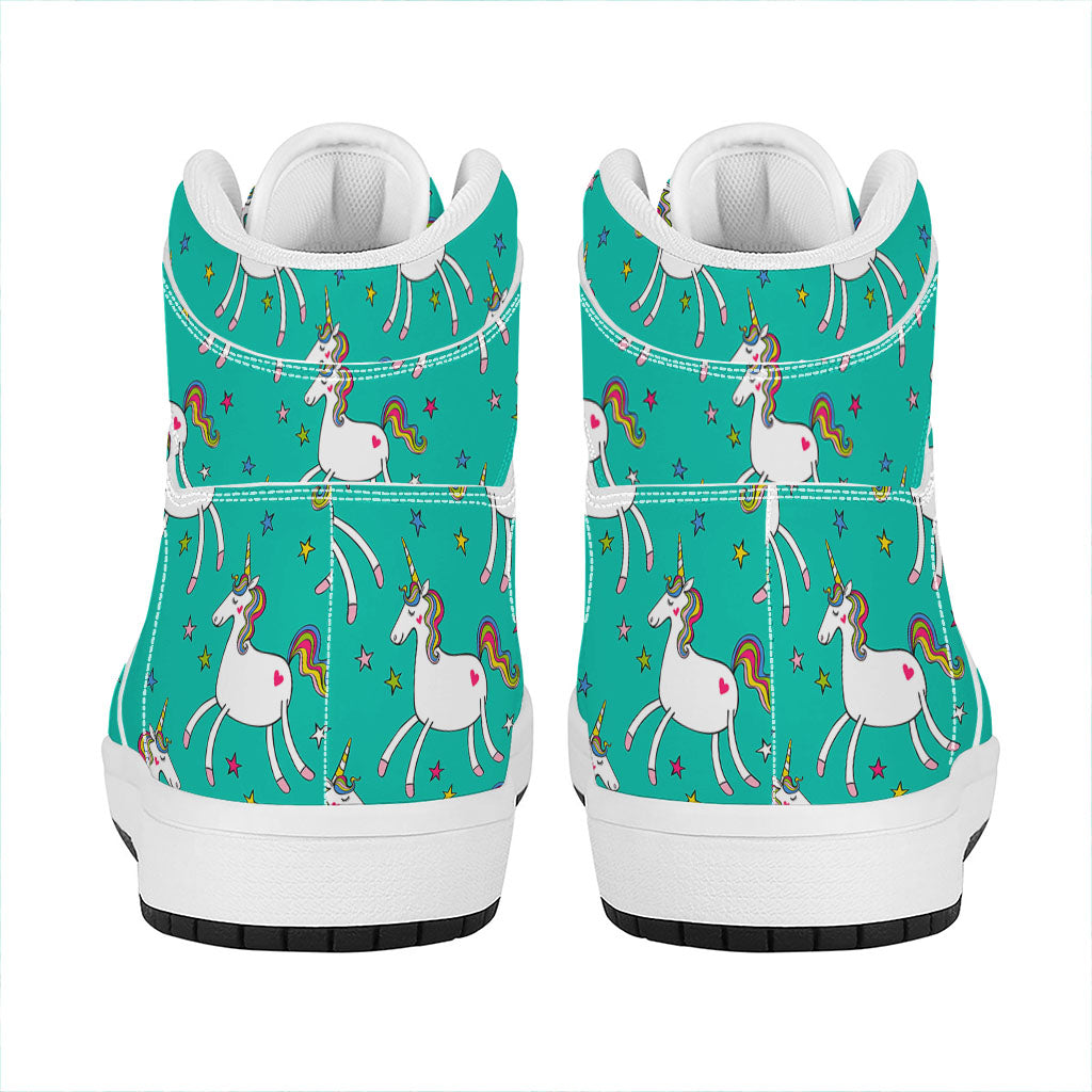 Doodle Unicorn Pattern Print High Top Leather Sneakers