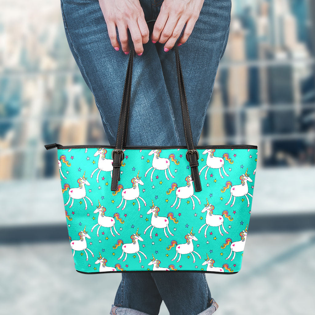 Doodle Unicorn Pattern Print Leather Tote Bag