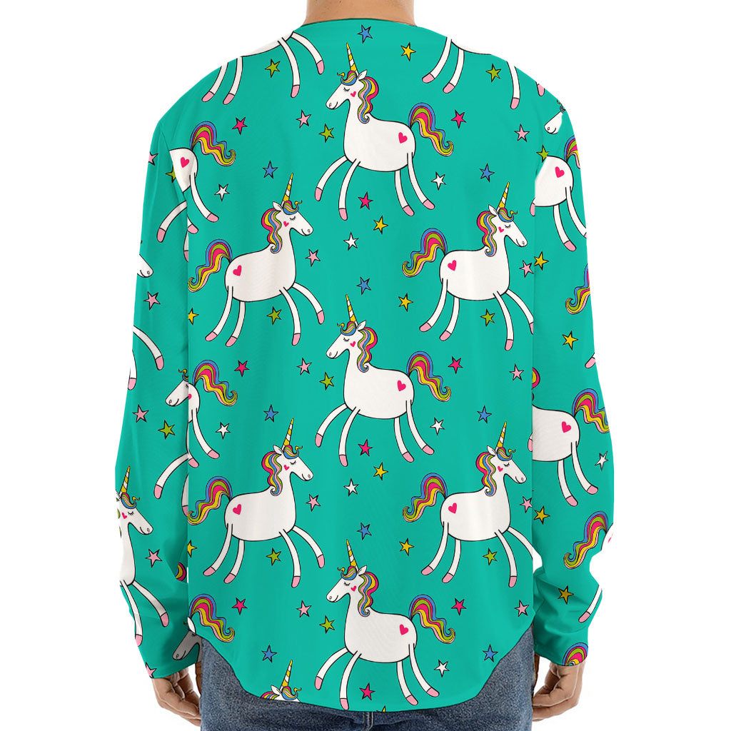 Doodle Unicorn Pattern Print Long Sleeve Baseball Jersey