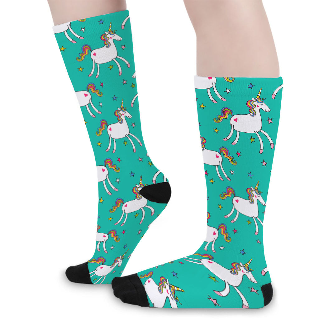 Doodle Unicorn Pattern Print Long Socks