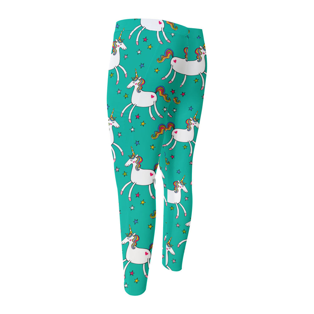 Doodle Unicorn Pattern Print Men's Compression Pants