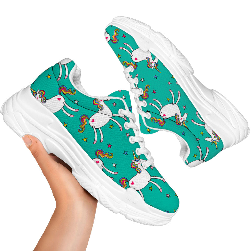 Doodle Unicorn Pattern Print White Chunky Shoes