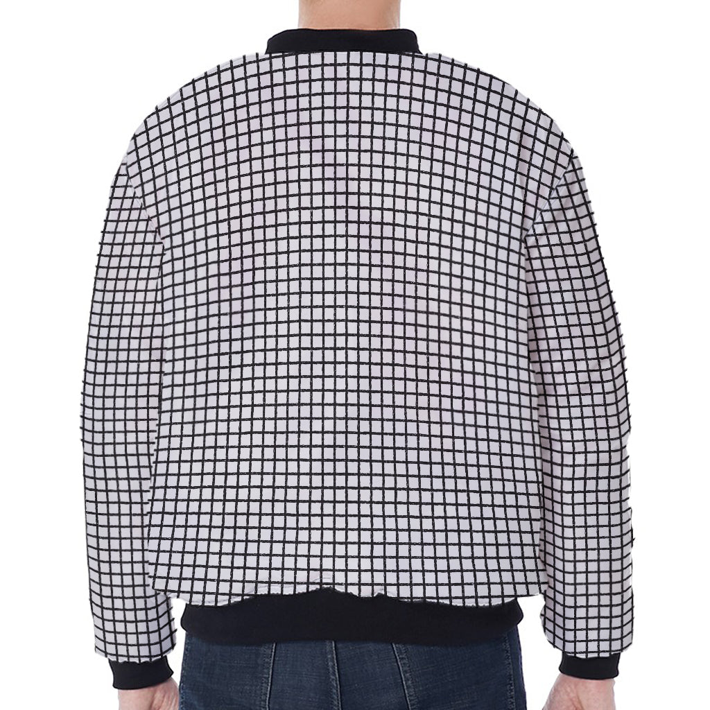Doodle Windowpane Pattern Print Zip Sleeve Bomber Jacket