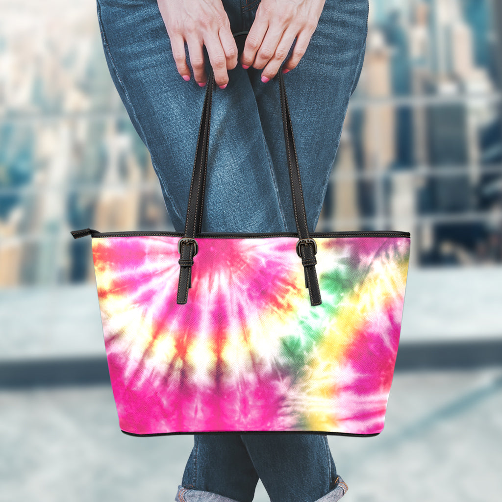 Double Tie Dye Print Leather Tote Bag