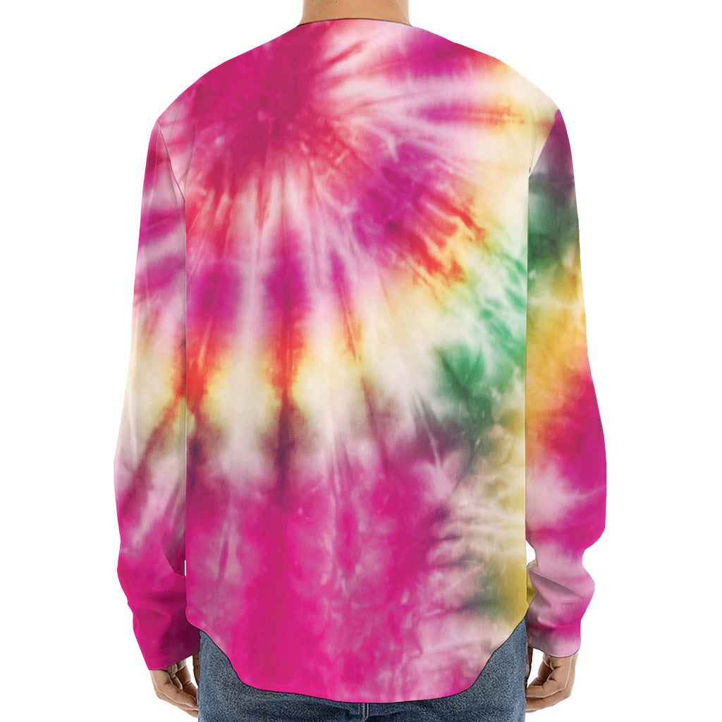 Double Tie Dye Print Long Sleeve Baseball Jersey