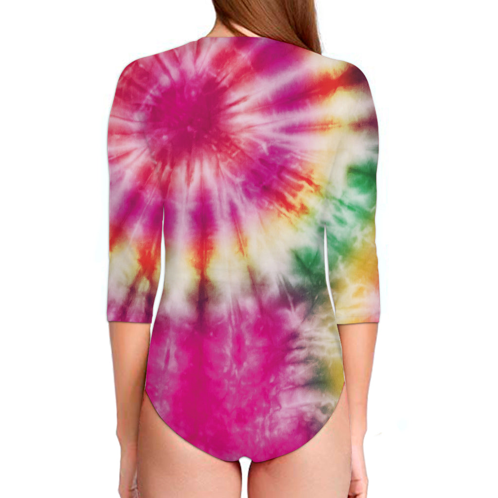 Double Tie Dye Print Long Sleeve Swimsuit