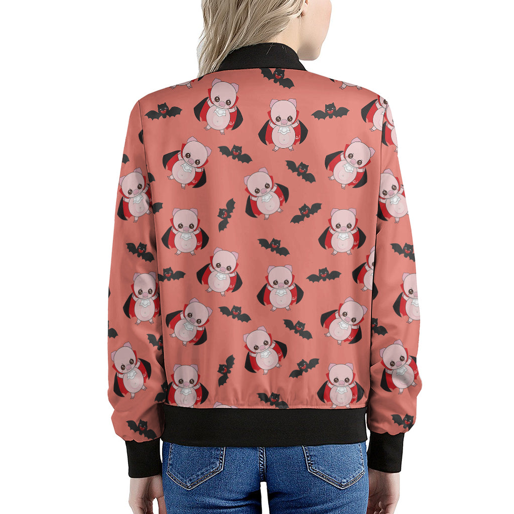 Dracula Pig Pattern Print Women's Bomber Jacket