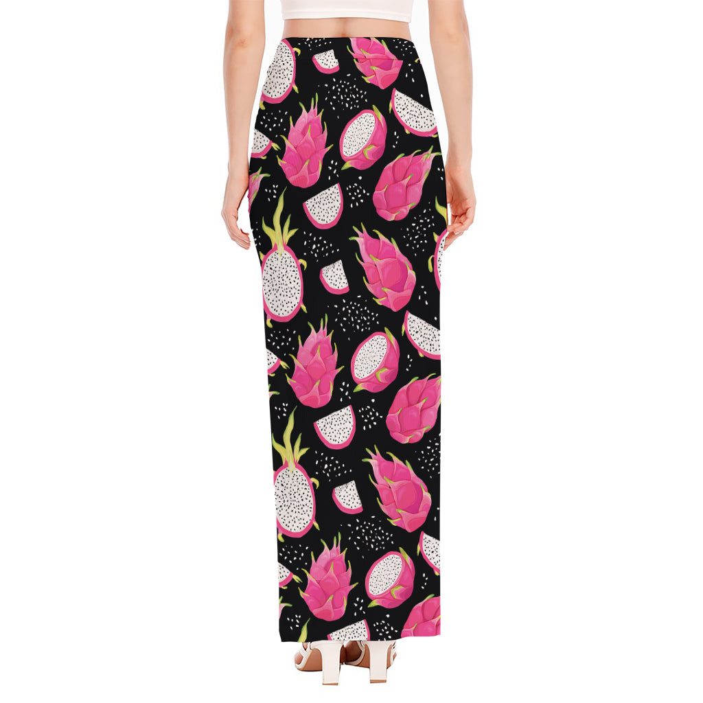 Dragon Fruit Pattern Print High Slit Maxi Skirt