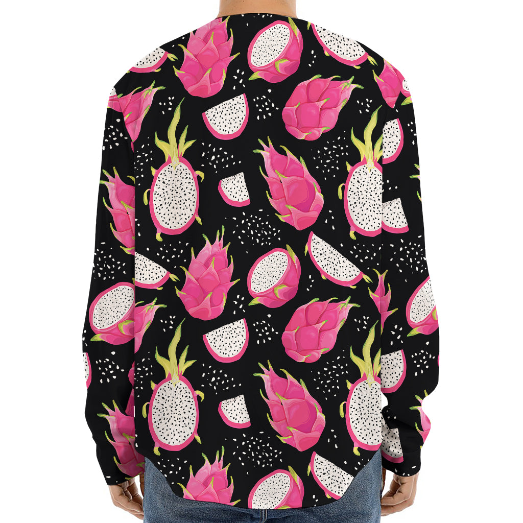 Dragon Fruit Pattern Print Long Sleeve Baseball Jersey