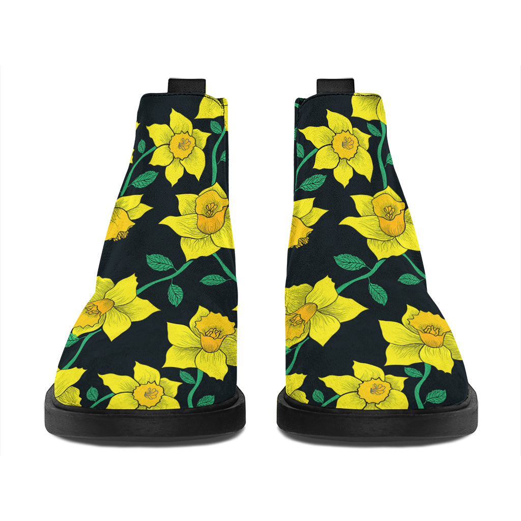 Drawing Daffodil Flower Pattern Print Flat Ankle Boots