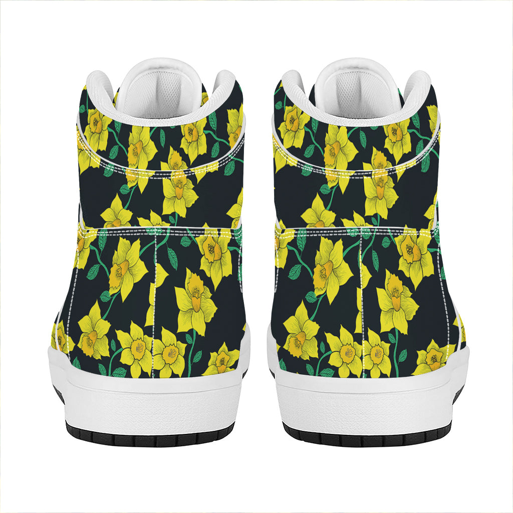 Drawing Daffodil Flower Pattern Print High Top Leather Sneakers