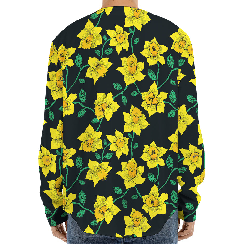 Drawing Daffodil Flower Pattern Print Long Sleeve Baseball Jersey