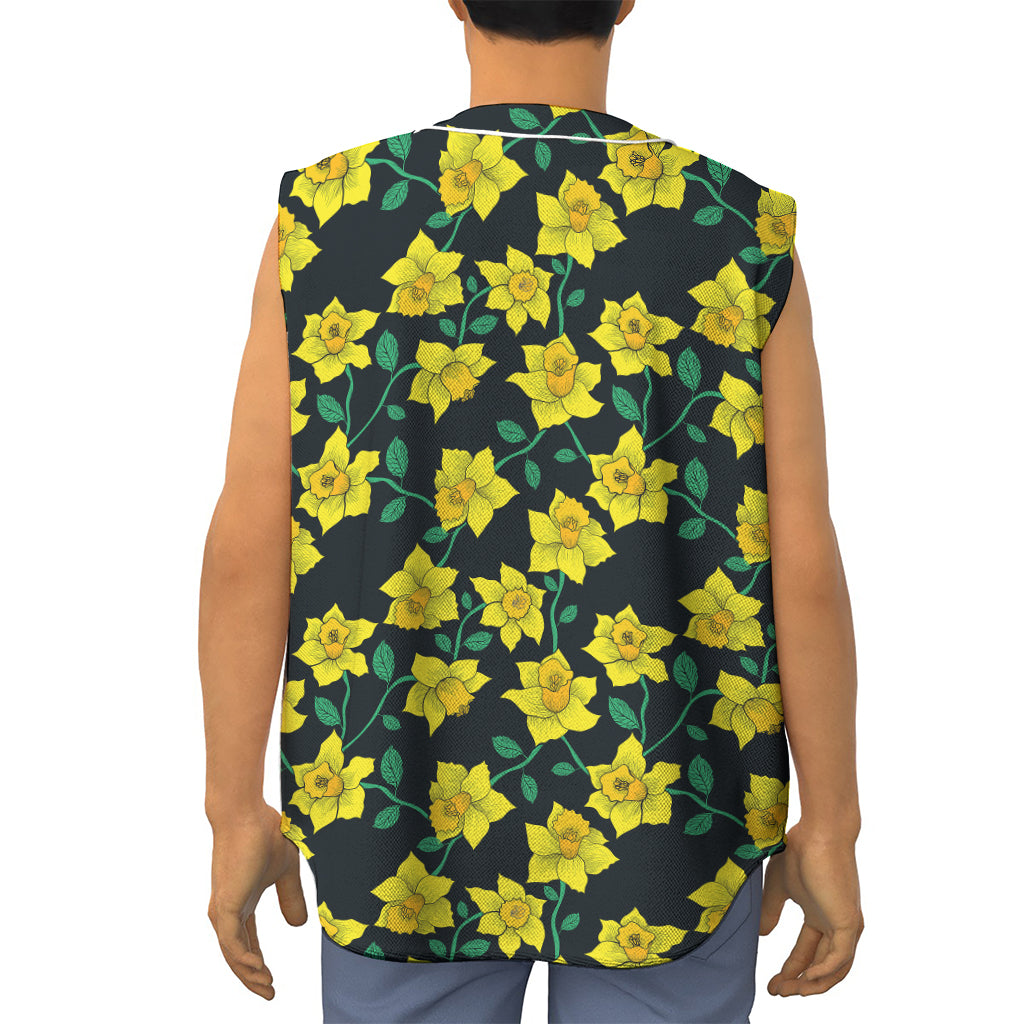 Drawing Daffodil Flower Pattern Print Sleeveless Baseball Jersey