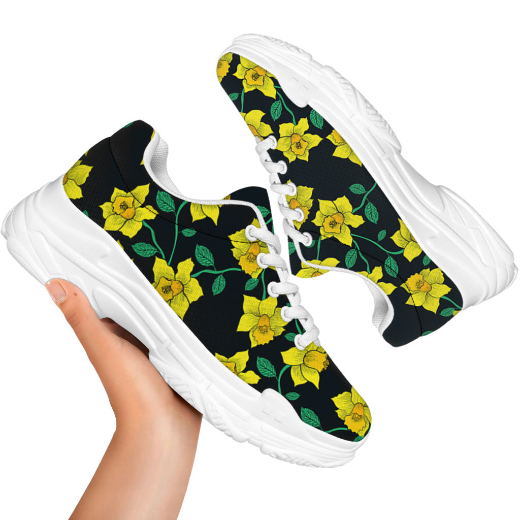 Drawing Daffodil Flower Pattern Print White Chunky Shoes