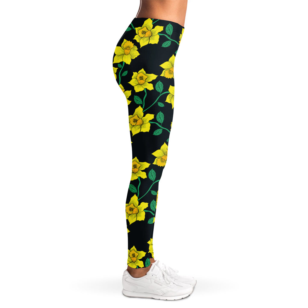 Drawing Daffodil Flower Pattern Print Women's Leggings